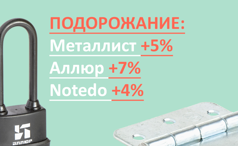 Подорожание: Металлист +5%, Аллюр +7%, Notedo +4%