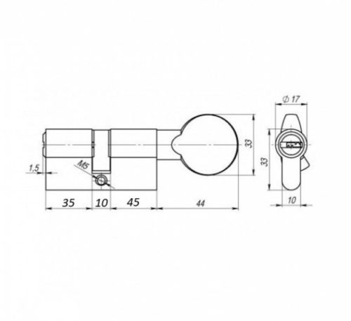 Аллюр  Цилиндровый механизм HD FG 90-5К BP (35х10х45G) латунь перф. кл/верт