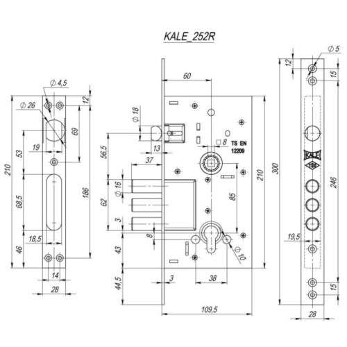 Kale  Корпус замка 252R-85BS60-CP- (w/o SP, w/o Ros) (без цилиндра) PB 252R0000078