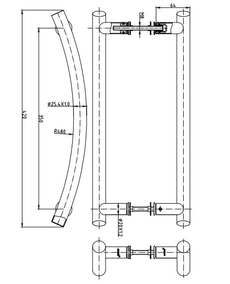 Ручка-скоба HC-0928-25/350-INOX Ручка-скоба HC-0928-25/350-INOX