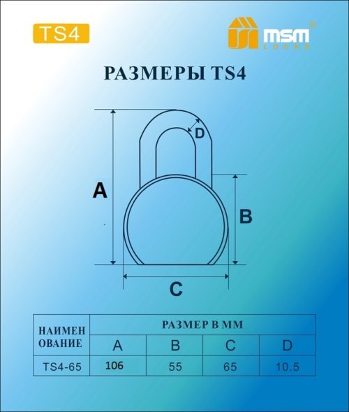 Замок навесной MSM TS4-65 Блистер