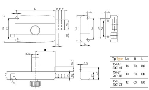 Kale  Замок накладной 157BT-BS50-BL-3K-R-(SP,Ros) (c вертушкой) STB 157BT000010
