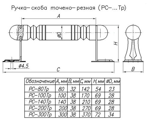 Ручка-скоба РСТ-300 деревянная (точеная)