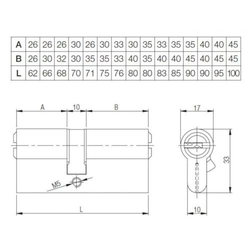 Kale  Механизм цилиндровый 164 BME-80 (35+10+35)-M-NI-5KEY ключ/ключ STB 164BME00142