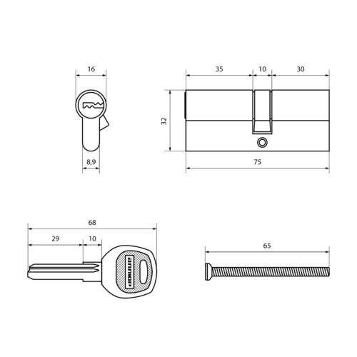 Аллюр  Цилиндровый механизм DL-01 75 (30х10х35) ВР (перекодируемый)