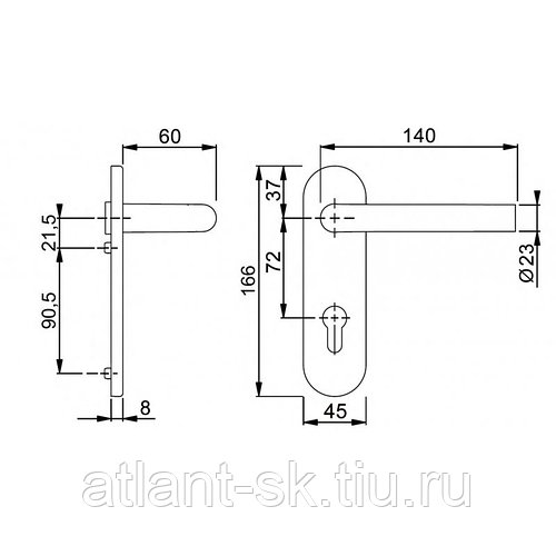 Ручка на планке П/П-U2234-PZ72/9*9 для противопожарных дверей (чёрная)