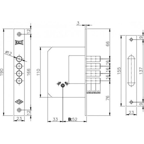 Kale  Замок врезной 189-4MF-BS52-BP-5KEY-(SP,Ros) (крест.ключ) STB 189F0000047