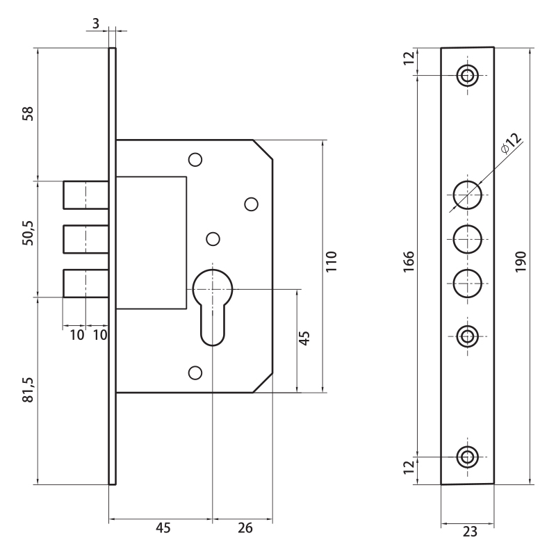 PALLADIUM Корпус замка 0189-3М PB (латунь) PALLADIUM Корпус замка 0189-3М PB (латунь)