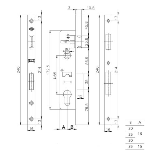 Каlе  Корпус замка 153P-85BS35-16CP-(SP,Ros) (без цилиндра) STB 153P3500004