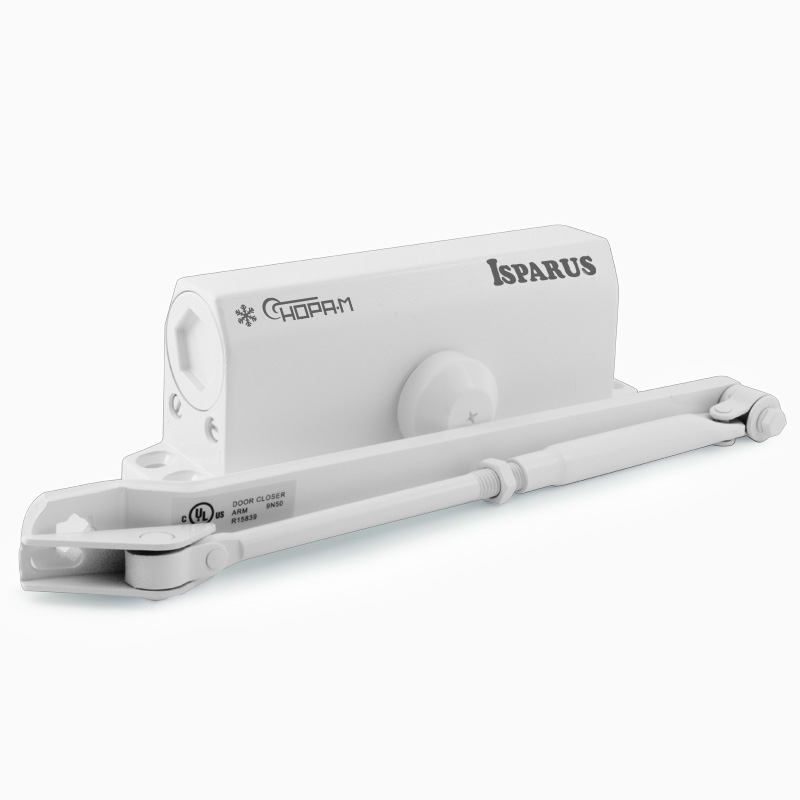Н-М Доводчик ISP 430 F (50-110 кг) - белый - морозостойкий - с фиксацией Н-М Доводчик ISP 430 F (50-110 кг) - белый - морозостойкий - с фиксацией