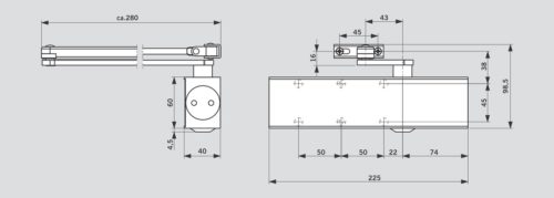 Доводчик  DORMA  TS-73V EN2-4 (до 120 кг) (серый) без рычага