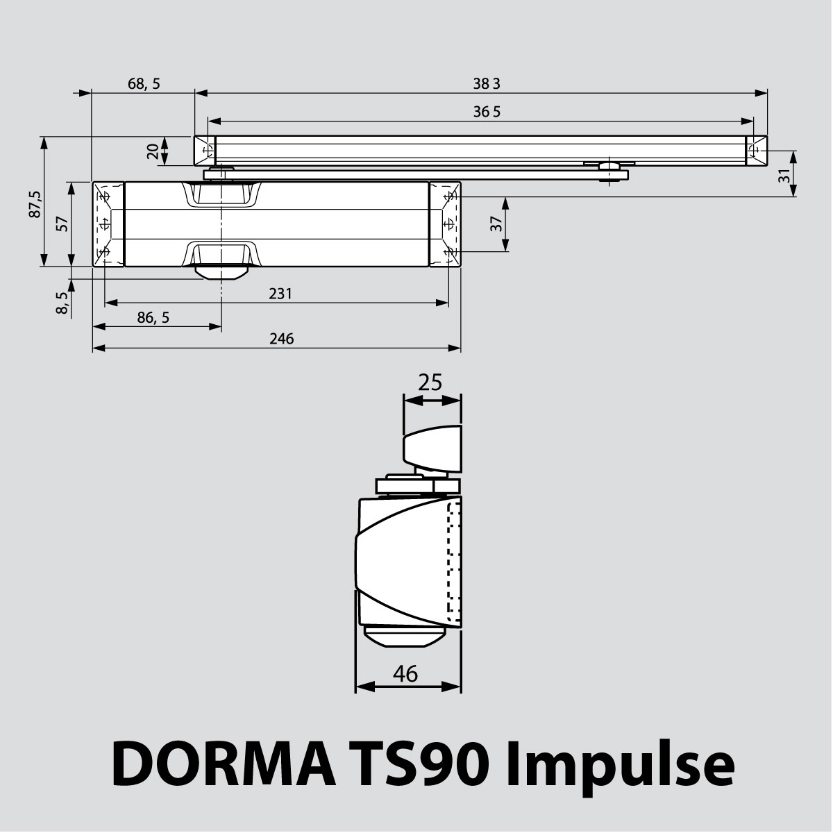 Доводчик DORMA TS-90 Impulse EN3/4 (до 90 кг) серый Доводчик DORMA TS-90 Impulse EN3/4 (до 90 кг) серый