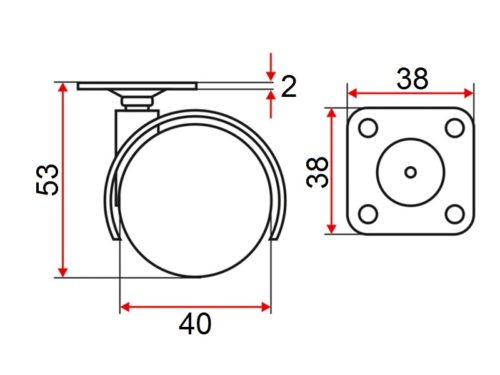 Опора колёсная D40 на площадке со стопором,TWPB-40 - 110259
