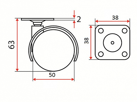 Опора колёсная D50 на площадке,TWP-50 - 110256