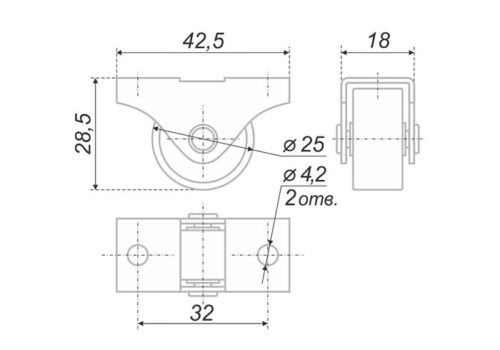 Опора мебельная колёсная D25  -  112432