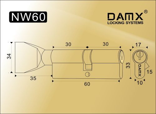 DAMX Цилиндр прос. ключ-вертушка NW 60 mm PB