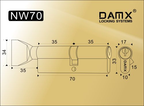 DAMX Цилиндр прос. ключ-вертушка NW 70 mm SN