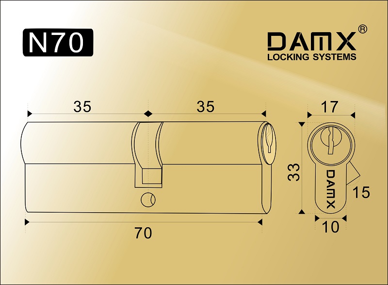 DAMX Цилиндр прос. ключ-ключ N 70 mm SN DAMX Цилиндр прос. ключ-ключ N 70 mm SN
