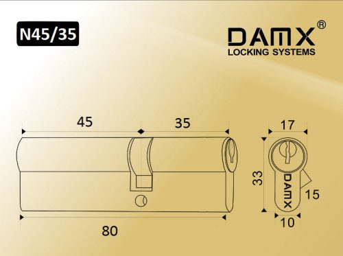 DAMX Цилиндр прос. ключ-ключ N 80 mm (45/35) SN