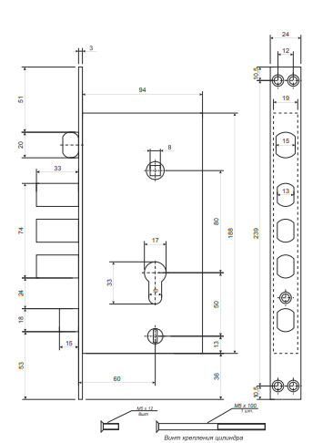 Замок врезной T-0523-C-AB-R  Апекс