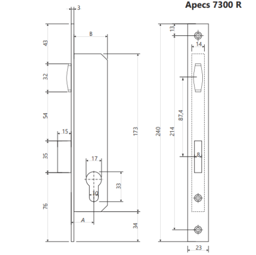 Замок врезной 7300-20-R-NIS  Апекс