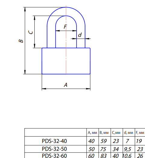 Замок навесной PDS-32-60  Апекс