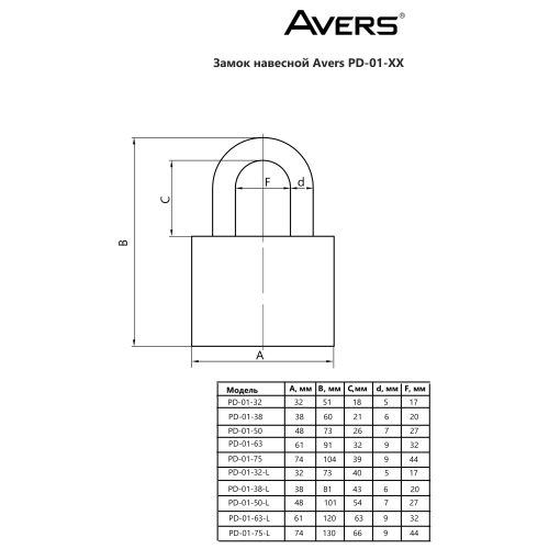 Замок навесной AVERS PD-01-75-L