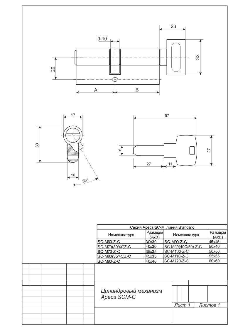 Механизм цилиндровый SM-70-C-NI Апекс Механизм цилиндровый SM-70-C-NI Апекс