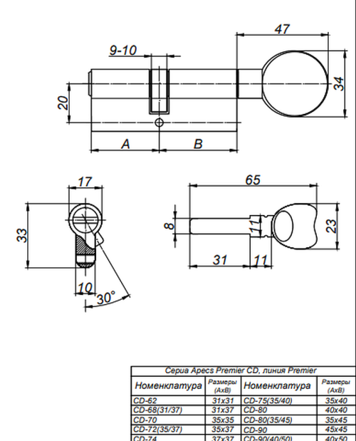 Механизм цилиндровый Premier CD-70-C-G