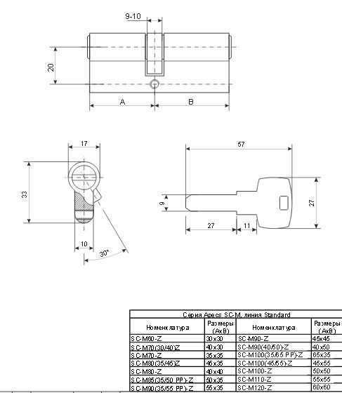 Механизм цилиндровый SM-100 (35/65)-NI Апекс Механизм цилиндровый SM-100 (35/65)-NI Апекс