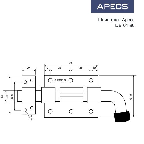 Шпингалет DB-01-90-CR  Апекс