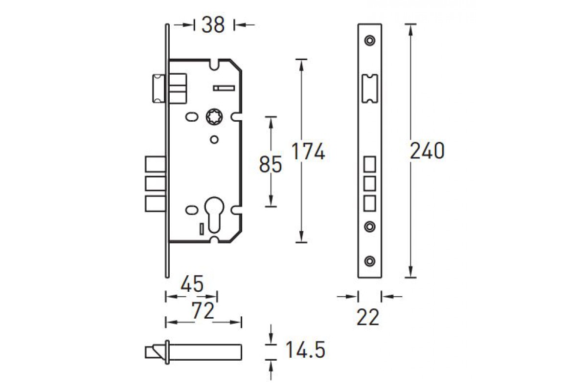 Замок врезной PALIDORE L01 45-70 SN (матовый хром) Замок врезной PALIDORE L01 45-70 SN (матовый хром)