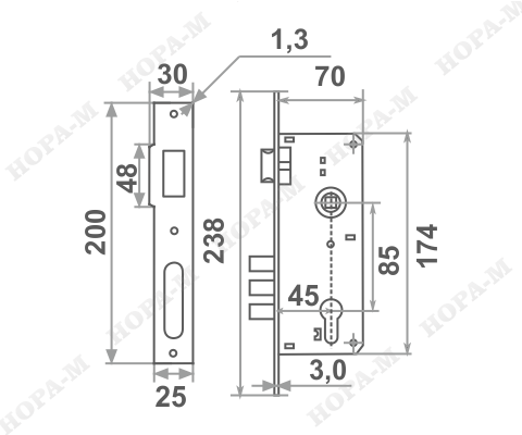 Н-М Корпус замка КЗВР-101 (85 мм) (золото)