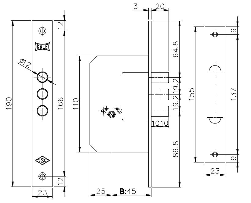 KaleЗамок врезной 189-3MF-BS45-BP-3KEY-(SP,Ros) (крест.ключ) STB 189F0000012 KaleЗамок врезной 189-3MF-BS45-BP-3KEY-(SP,Ros) (крест.ключ) STB 189F0000012