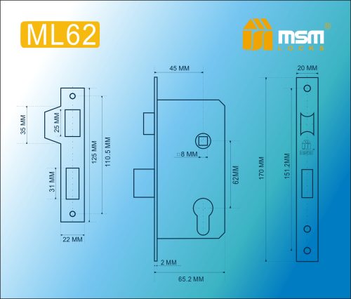 MSM Замок врезной ML72 F WH Белый