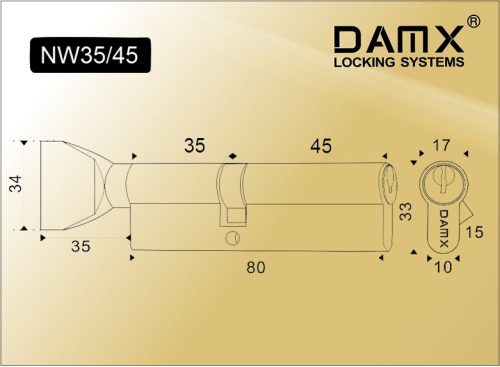 DAMX Цилиндр прос. ключ-вертушка NW 80 mm (35/45) SN