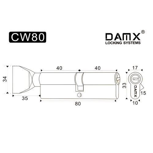 DAMX Цилиндр перфо ключ-вертушка CW 80 mm SN